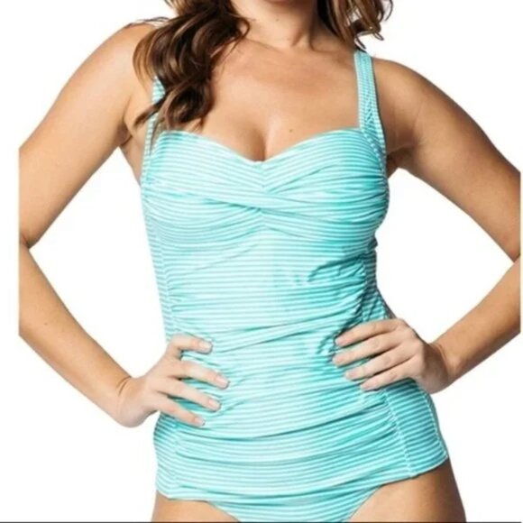 Bond-eye Turquoise Striped Tankini Swim Suit - Picture 1 of 10